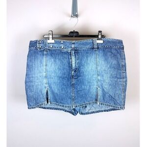 Vintage Nevada Cotton Denim Mini Skort Plus Size 22W Blue Snap Waist Slit Y2K